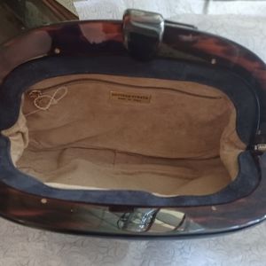 Bottega Veneta Rare, Vintage Black Suede Oval Clutch With Brown Tortoise Closure